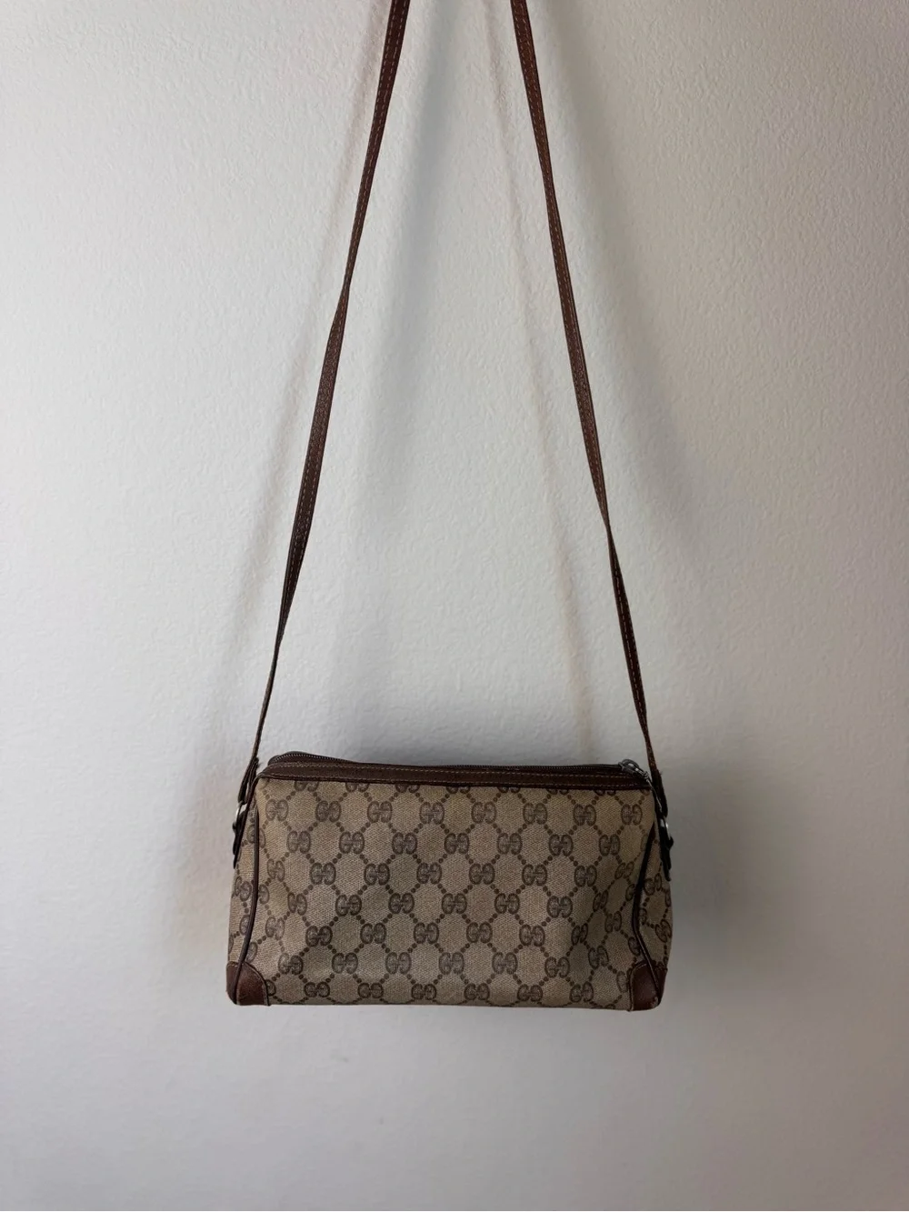Vintage Gucci Brown & Beige GG Canvas Crossbody Bag